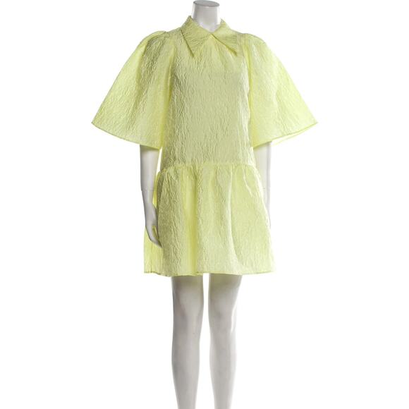 Stella Nova Hiba Lime Yellow Mini Dress, 3/4 bell sleeves, A04, size 44, $52 - Picture 3 of 5